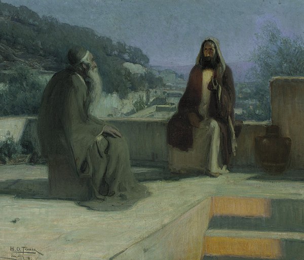 Nicodemus Visiting Christ, 1899 painting. Nicodemus (left) talking to Jesus, by Henry Ossawa Tanner