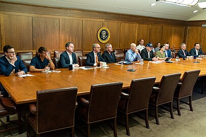 President Donald Trump, Senator Rick Scott and White House senior members at a FEMA briefing on Dorian