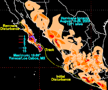 Mexico: Hurricane Ignacio Storm Location Map (August 25, 2003, 8 AM PDT  Monday) - Mexico