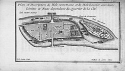 Île Louviers (vpravo) na mapě z roku 1742