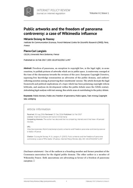 File:Internet Policy Review - Public artworks and the freedom of panorama controversy a case of Wikimedia influence.pdf
