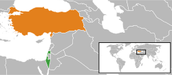 Map indicating locations of Israel and Turkey
