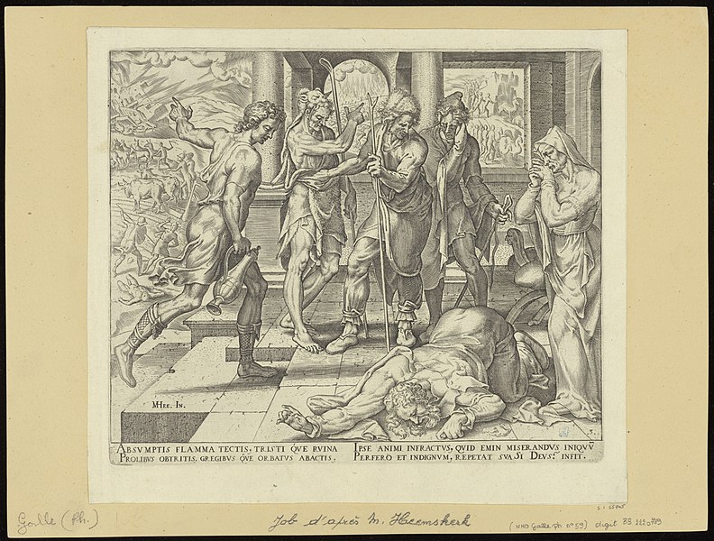 File:Job Receiving The ill- News of His Misfortunes 1563 print by Maarten van Heemskerck, S.I 55705, Prints Department, Royal Library of Belgium.jpg