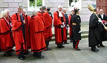 The Bailiff and Jurats outside the Royal Court in 2009 Juges Jour d'la Libethation 2009 a.jpg