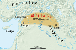 Mitanni és környezete i. e. 1400 körül, Vassukanni egy lehetséges helyzetével