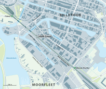 Karte des südlichen Teils des Industriegebiets Billbrook/Rothenburgsort mit dem Tidekanal