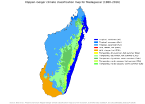 A Koppen climate classification map of Madagascar Koppen-Geiger Map MDG present.svg