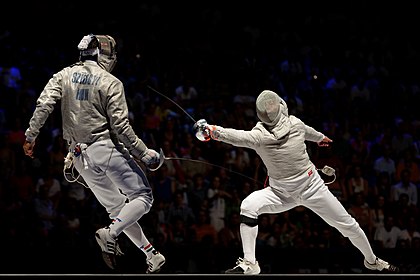 Semifinal do Campeonato Mundial de Esgrima de 2013, Budapeste, Hungria. (definição 1 280 × 854)