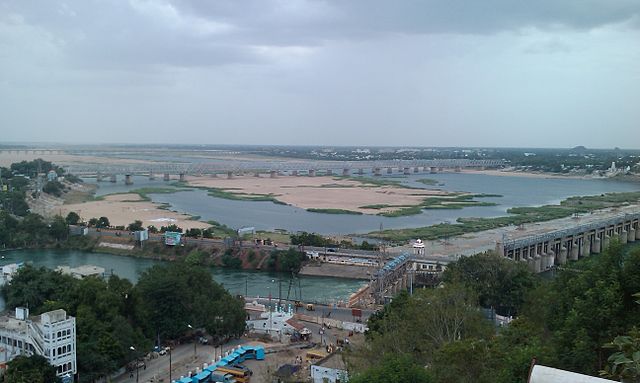 Down stream view of Prakasam Barrage.