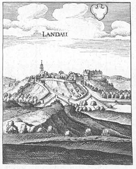 Landau castle and town 1655;  Topographia Hassiae by Matthäus Merian