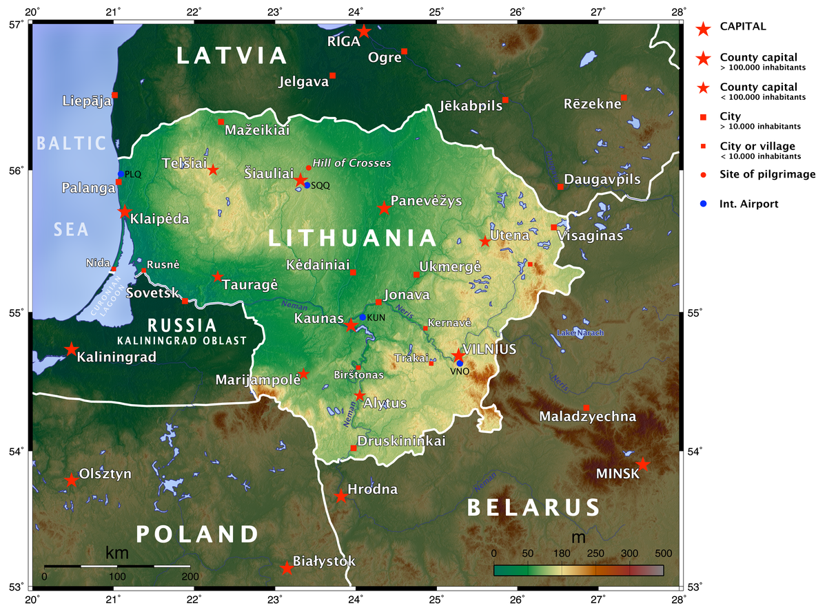 Подробная карта литвы