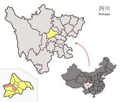 Location of Chongzhou within Sichuan (China).png