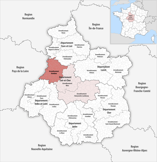 旺多姆区在中央-盧瓦爾河谷大區与卢瓦-谢尔省的位置
