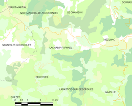 Mapa obce Lachamp-Raphaël