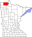 Map of Minnesota highlighting Roseau County.svg