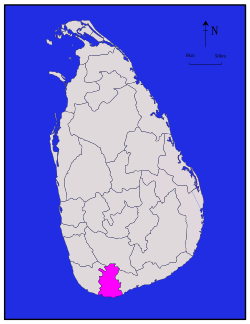 Mapa do Sri Lanka com o distrito de Matara em destaque