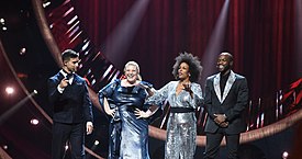 Melodifestivalen 2019, deltävling 1, Scandinavium, Göteborg, programledarna, 8.jpg
