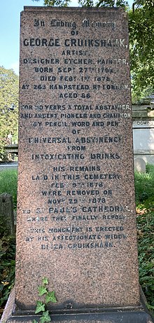 Memorial to George Cruikshank in Kensal Green Cemetery (Source: Wikimedia)