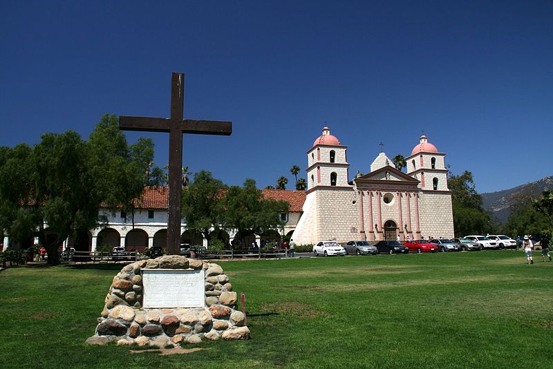 File:Mission Santa Barbara with cross in front.jpg