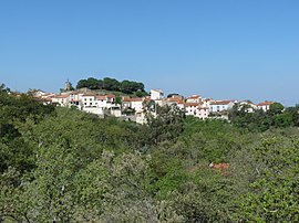 Pandangan umum dari desa dan kastil Montesquieu-des-Albères
