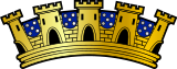 Coroa mural de cinco torres de ouro, com escudetes de Quina entre cada torre, indicando uma região administrativa. Devido ás regiões ainda não terem sido implementadas, a coroa não é utilizada.