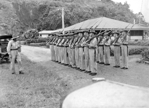 The Salamaua platoon of the NGVR on parade in April 1940.