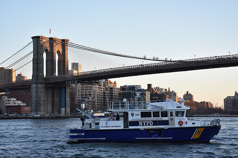 File:NYPD police boat, Brooklyn Bridge and Downtown Brooklyn at sunset.JPG