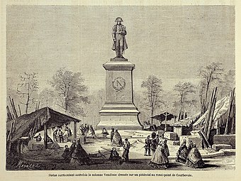 La statue de Napoléon Ier vers 1865. Gravure de Charles Maurand.