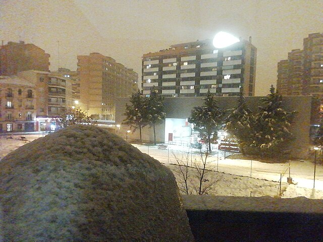 Heavy snowfall in Zaragoza on 9 January