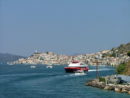 An inter-island ferry and smaller boats just outside Poros