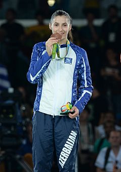 Patimat Abakarova at the 2016 Summer Olympics awarding ceremony 2.jpg