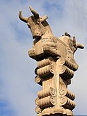 A well-preserved Persian column showing the details of the capital of the columns in Persepolis (Iran)