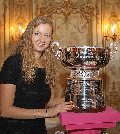 Petra Kvitová with the trophy for the Fed Cup winners, 2011, Moscow