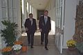 US President Bill Clinton Walking with Egyptian President Hosni Mubarak along the White House Colonnade, October 1993