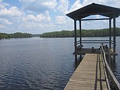 Pier extends into Black Lake at Bell's Camp near Campti. Pier on Black Lake at Bell's Camp near Campti, LA IMG 2070.JPG