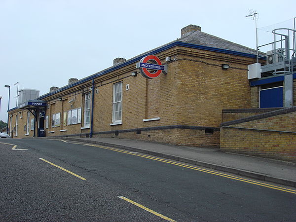 The entrance to Pinner tube station on Station Approach.