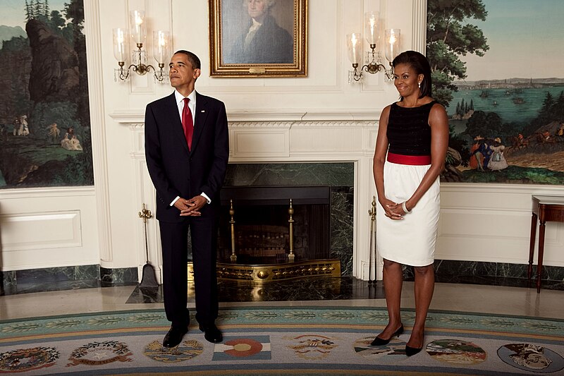 File:President Barack Obama and First Lady Michelle wait for the start of a receiving line at the Ambassadors Reception in the White House.jpg