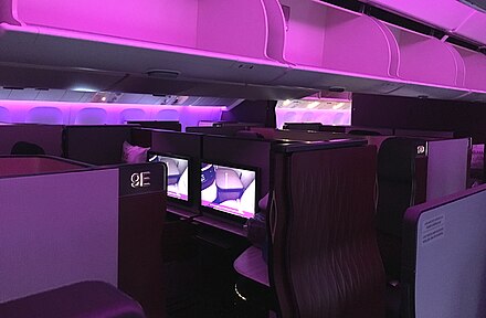 Qatar Airways' new business class product, the Qsuite on a Boeing 777-300ER.