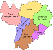 Kort over distrikterne i Bologna efter 2016