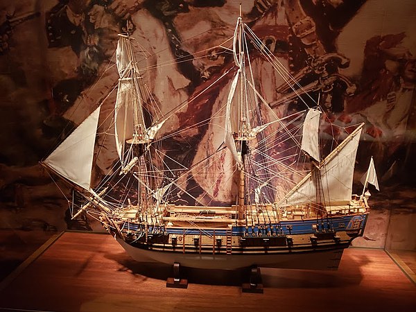 A contemporary model of Queen Anne's Revenge, displayed in the North Carolina Museum of History.