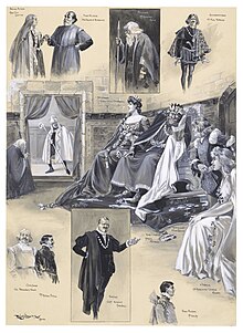 Scenes from a 1904 benefit performance of W. S. Gilbert's Rosencrantz and Guildenstern, with Gilbert as Claudius Ralph Cleaver - 1904 amateur performance of W.S. Gilbert's Rosencrantz and Guildenstern at the Garrick Theatre, London - Image 1.jpg