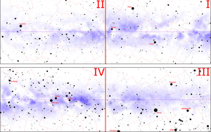 Quadrants as starcharts, with most prominent stars marked. Regioni celesti scelte - Quadranti.png