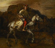 El jinete polaco - Lisowczyk a caballo. El tema está igualmente sujeto a discusión. Se ha señalado que la figura a caballo fuese el Gran Canciller de Lituania, Marcjan Aleksander  (1632-1690).