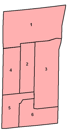 Map of Richmond Hill's six wards Richmond Hill ward map 2006.png