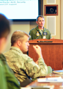 Air Commodore Chipman gives a briefing at the Pacific F-35 Symposium in Hawaii, 2017 Robert Chipman at the Pacific F-35 Symposium 2017.webp