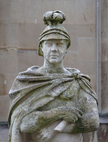 Statue of Gaius Suetonius Paulinus on the terrace of the Roman Baths in Bath, Somerset