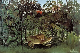 Henri Rousseau, The Hungry Lion Throws Itself on the Antelope, 1905, was the reason for the term Fauvism, and the original Wild Beast