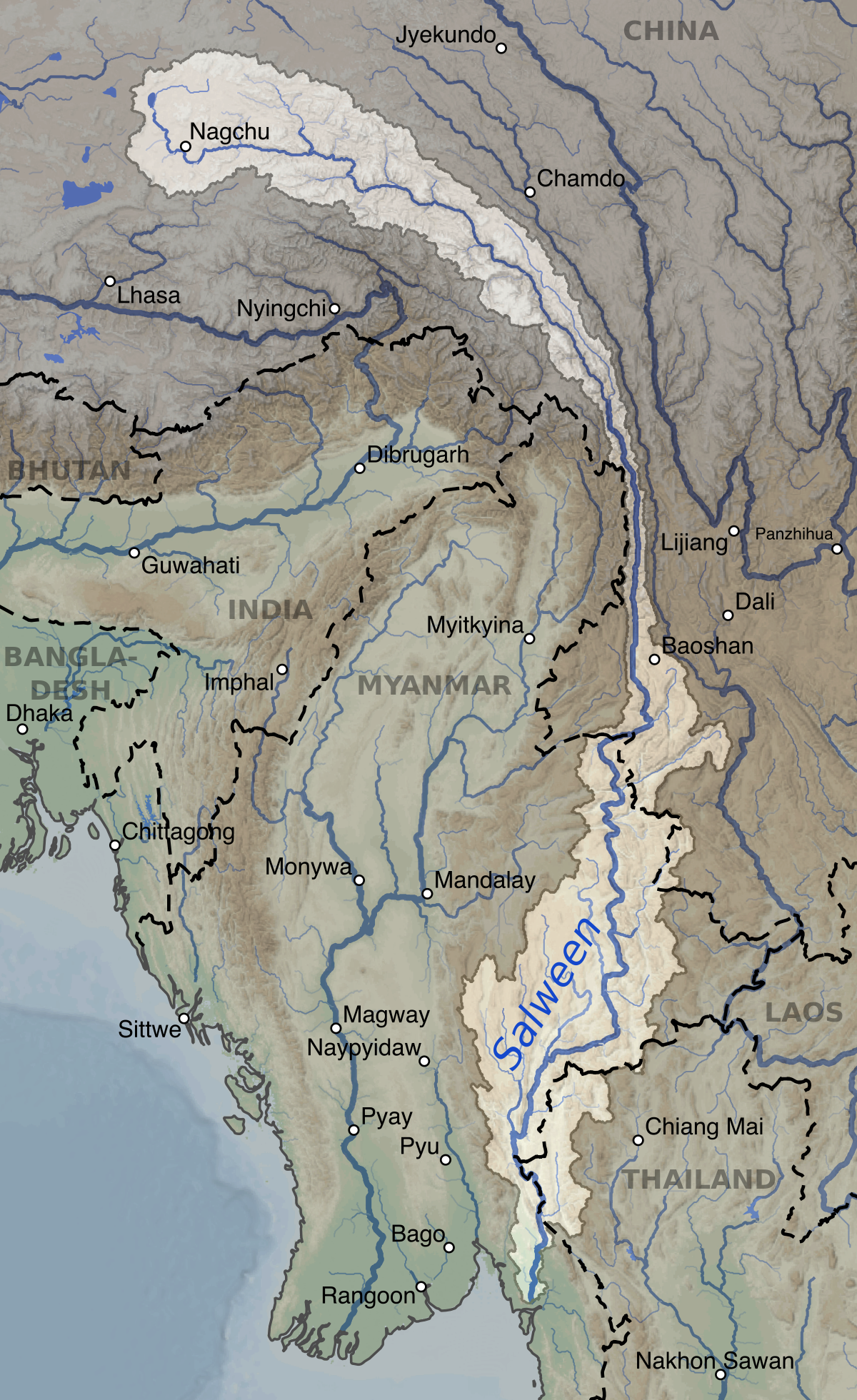 Реки бассейна индийского океана в евразии. Река Салуин. Река Салуин на карте Евразии. Салуин река на карте.