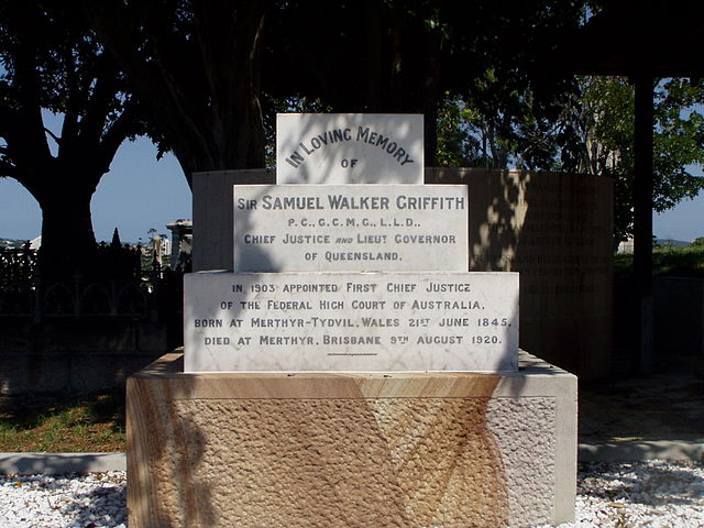 Headstone of Sir Samuel Griffith at Brisbane's Toowong Cemetery.