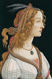 Portrait of a Young Woman (c. 1480-85) (Simonetta Vespucci) by Sandro Botticelli Sandro Botticelli - Idealized Portrait of a Lady (Portrait of Simonetta Vespucci as Nymph) - Google Art Project.jpg